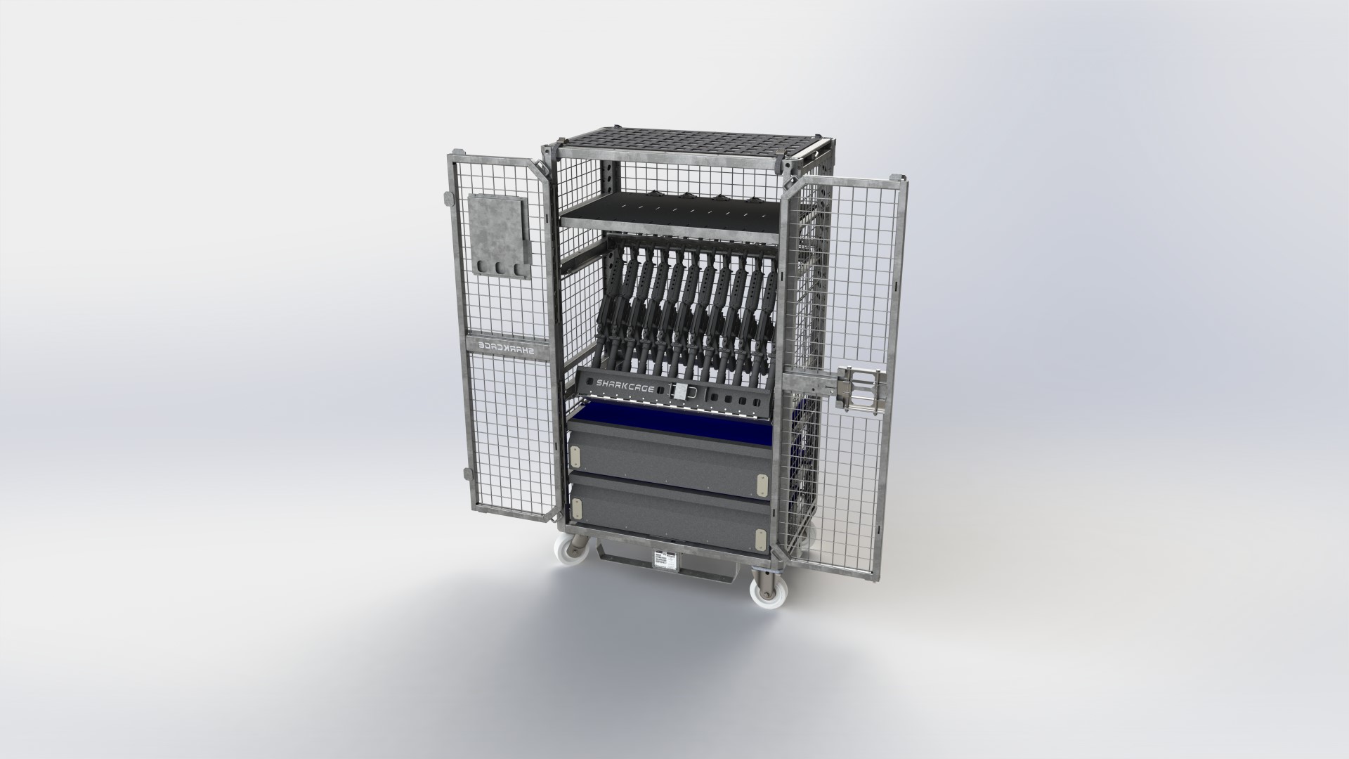 Weapon rack with 12 M4 and two drawers in Tactical Locker CWM