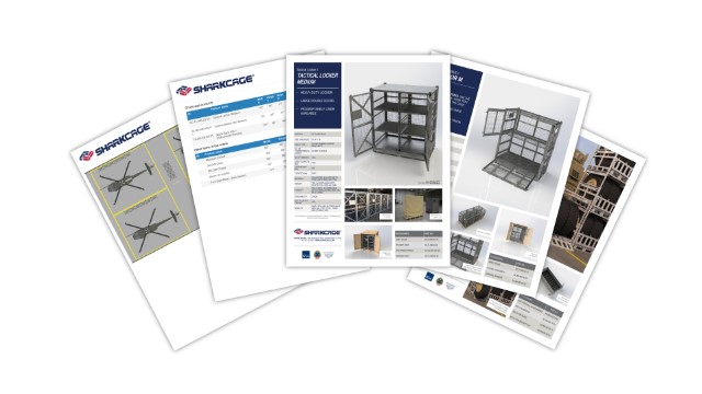 Stack of PDFs with layout and product info printed from SHARKCAGE3D planner