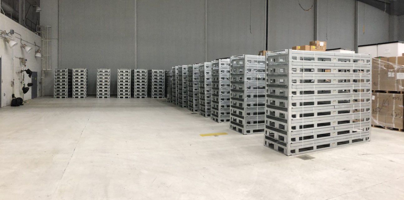 Folded Stack Racks in a warehouse